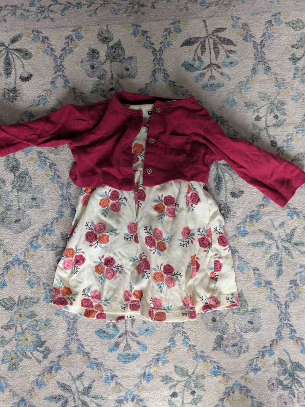 Girls Floral Dress with Raspberry Cardigan